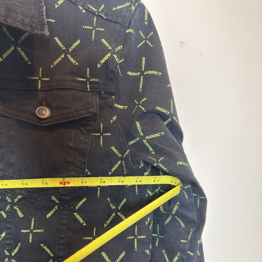 Night Addict Graphic Jacket Black Neon Green Streetwear Size L - Picture 4 of 5